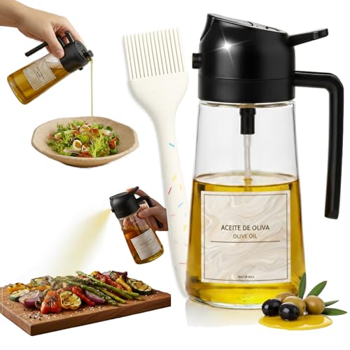 Genérico Pulverizador Aceite Spray Aceitera de Cristal antigoteo, Aceitera spray pulverizador, Dispensador aceite y Dosificador 3 en 1, Accesorios Freidora de Aire (Air Fryer)