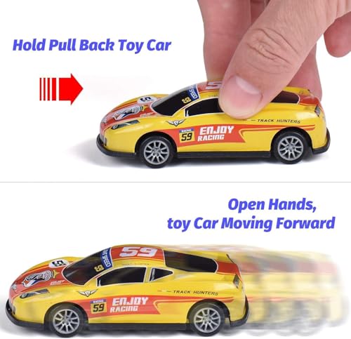 Image of Pull Back Toy Cars for Kids Set of 6 | Die Cast Metal Mini Racing Cars with International Flag Designs | Friction Powered Toy Cars for Boys & Girls Age 3+ | Small Car Playset