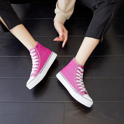Image of yageyan Womens High Top Canvas Sneakers Lace up Fashion Shoes for Women Casual Classic