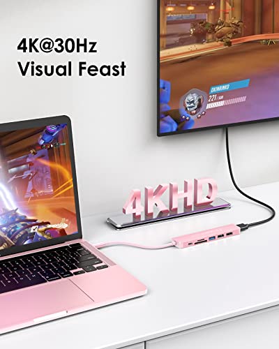 Lention Usb C Hub With 100W Charging, 4K Hdmi, Dual Card Reader, Usb 3.0 & 2.0 Compatible 2023-2016 Macbook Pro, New Mac Air/Surface, Chromebook, More, Stable Driver Adapter (Cb-Ce18, Rose Gold) #TOP1