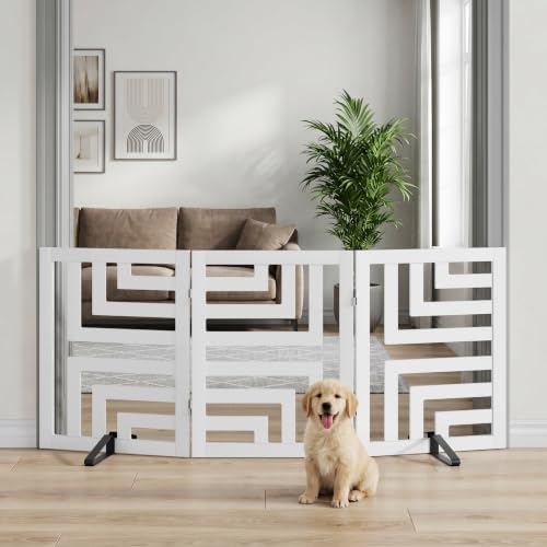 Hundegitter, abgewinkeltes Design, freistehende Hundegitter für Türen, 3 Paneele, Weiß