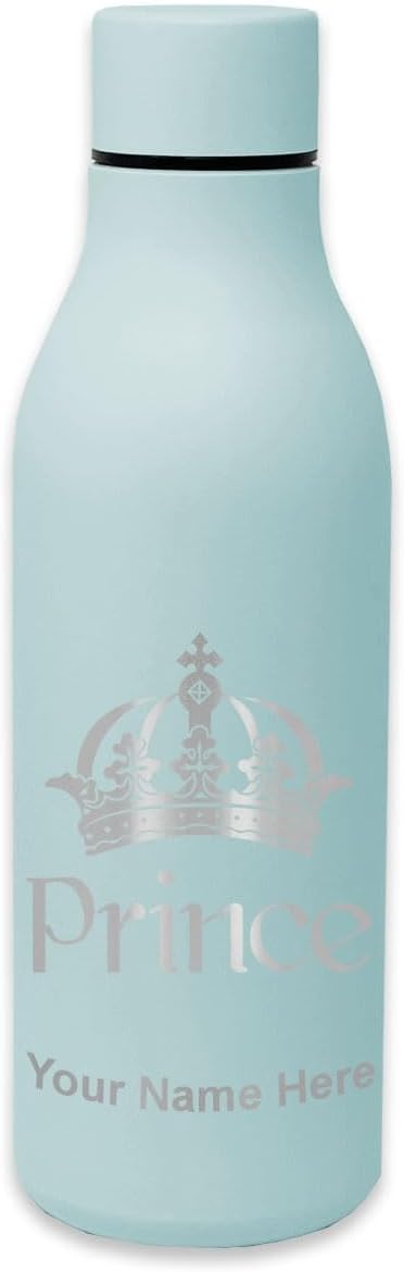 LaserGram Double Wall Stainless Steel Water Bottle, Prince Crown, Personalized Engraving Included