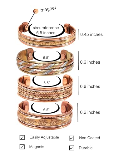 Image of Touchstone copper bracelets | gift for men women |adjustable 100% pure solid real magnetic jewelry | handmade bracelet set combo | rope braided tibetan bangles.