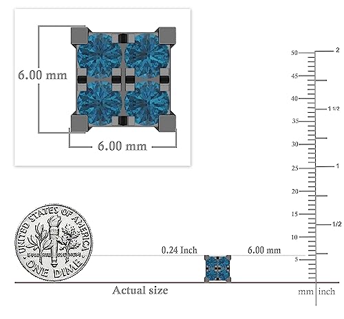 Dazzlingrock Collection 0.28 Carat Round Blue Diamond 6mm Square Shaped Hip Hop Iced Out Stud Earring (1Pc Only) in Black Plated Sterling Silver, Unisex Design Ladies, Mens Real Diamond Earrings4