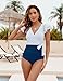 Blooming Jelly Women's Tummy Control Swimsuits Slimming One Piece Bathing Suit Cute Ruffle Wrap Swimwear Tie Side Swimming Suit (Stripe and Blue,Large)