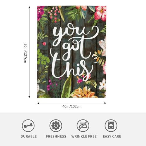 HGOD DESIGNS Floral Throw Blanket with Motivating Quote You got this Soft Blankets and Throws 100x130cm Caring for Women Men - Image 2
