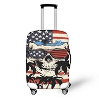 BIGCARJOB American Flag Skull Luggage Cover for Travel Suitcase Protector Kids Adult Luggage Dust Cover Women Suitcase Decor Elastic Protector