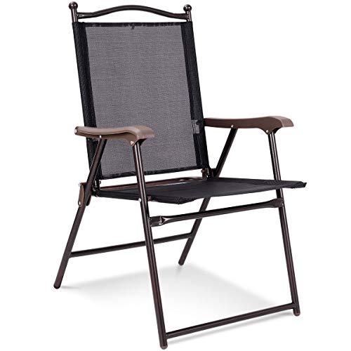 Giantex Set Of 4 Folding Sling Back Chairs Indoor Outdoor Camping Chairs Garden Patio Pool Beach Yard Lounge Chairs W/Armrest (Black) #TOP7