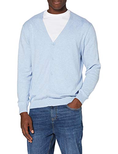 MERAKI Men's Lightweight Cotton V-Neck Cardigan, Blue (Ocean Blue), 42 (Size: Large)