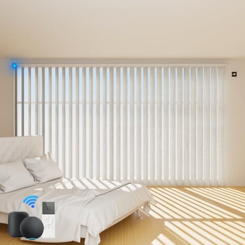 Blindify Motorized Vertical Blinds Compatible with Alexa Google Home, Blackout Sliding Door Blinds Smart Vertical Blind Remote Control Blinds for Sliding Glass Door Customize (Light Grey)