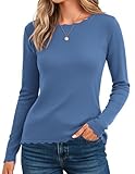 GRACE KARIN Fall Sweater for Women 2025 Crew Neck Lightweight Winter Knit Pullover Sweaters Fitted Business Casual Tops Blue Gray XL