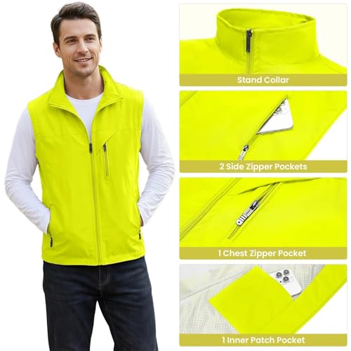 Image of Mens Vests Outerwear Windproof Lightweight Softshell Sleeveless Jacket | Breathable Zip Up Multi-Pockets Quick Dry Sports Vest for Golf Hiking Fishing Running