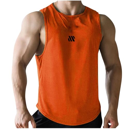 2025 - Chaleco Hombre Verano Deporte Fitness Baloncesto Chaleco Entrenamiento Sin Mangas Material Malla Secado Rápido para Entrenamiento Correr Gimnasio Camiseta Fitness Tops Colores, naranja, M