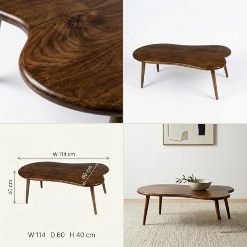 Image of Solid Sheesham Wood Coffee Table | Modern Wooden Center Table for Living Room | Oval Tea Table with Tapered Legs | Stylish Sofa Table for Lounge Area | Minimalist Cocktail Table Home Furniture | Brown