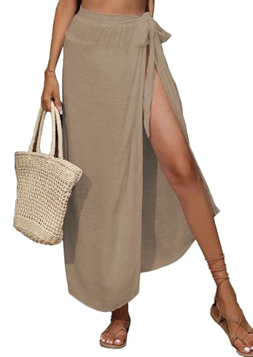 Koerye Copricostume da Pareo da Donna in Cotone Elegante Gonna da Spiaggia Coprire Multiuso Beach Wrap Sarong Copricostumi e Parei Summer Bikini Coverup Gonna per Seaside Cachi