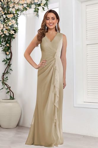 Women's V Neck Mother of The Bride Dress with Shawl Chiffon Long Formal Wedding Guest Gowns4