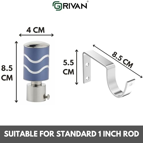 Image of GRIVAN Stainless Steel Curtain Rod Finial Bracket Set | 1-Inch Wall Mount Holders for Door & Window with Knobs & Fittings (Blue, Pair of 5)