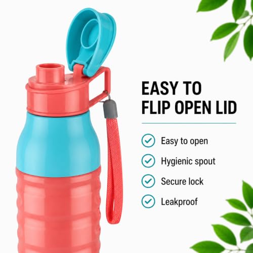 Image of CELLO Puro Steel-X Delta 900 PU Insulated Water Bottle for Office 705 ml Pink | Wide Mouth Easy to Carry with Strap Leak Proof Flip Top Lid Inner Steel Water Bottle for School Kids, College & Travel
