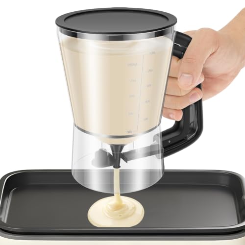Pfannkuchen Teigspender 1000 ml Teigportionierer mit Messskala & Tropffreiem Auslauf Breite Öffnung für Waffeln Muffins Crêpes Spülmaschinenfest