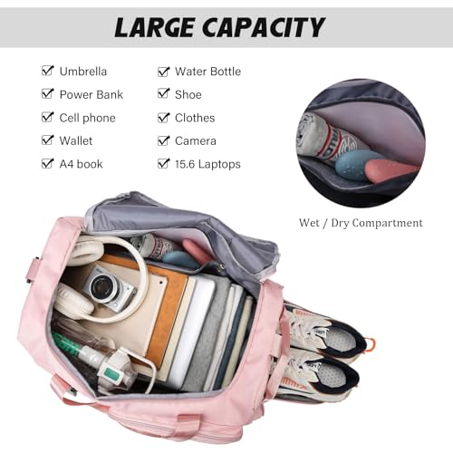 Eslcorri Gym Duffle Bag for Women Men, Sports Backpack with Wet & Shoe Compartment, Fitness Overnight Weekender Bag for Yoga, Swim, Travel (Style B, Black)4