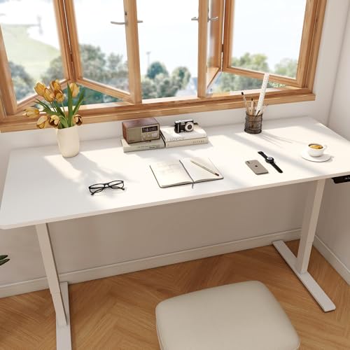 Image of FLEXISPOT 63 inchx28 inch Electric Standing Desk, White | Dual Motor, 198 LBS Capacity, Spacious Workspace, Multi-Monitor Setup, Home Office & Creative Studio