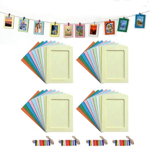 Hexizexi 40 peças 7 polegadas molduras de papelão para fotos 13,5 x 18,5 cm grinalda fotos cores com 40 peças de madeira e 4 rolos de corda de cânhamo adequado para aniversários casamento decorações
