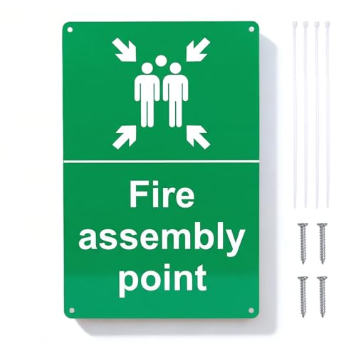 1 PCS Fire Assembly Point Sign Outdoor Aluminum Plate Signs for Emergency Evacuation Assembly Points 20x30cm Green