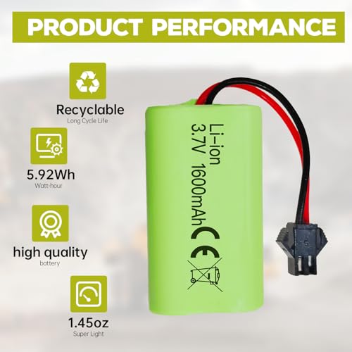 Fytoo 2PCS 3.7V 1600mah Li-ion Battery with SM-2P Plug with 2PCS USB Charging Cable for 9962 8837 RC Toy Car Remote Control Car Engineering VehicleTruck by Fytoo - Image 6