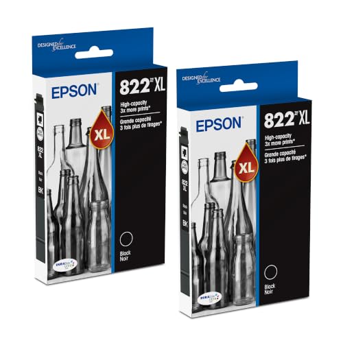 Image of Epson 822XL Black Ink Cartridges 2 /Pack Bundle | Works with WF-3820, WF-3823, WF-4820, WF-4830, WF-4833, WF-4834