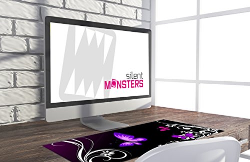 Tappetino Mouse XXL 90 x 40 cm, Grande, Farfalla viola, con Bordo Cucito, Durevoli, antiscivolo e silenzioso, gioco ufficio casa lavabile arrotolabile, Tappetini per il Gaming Mousepad - Mousepad - Immagine 1