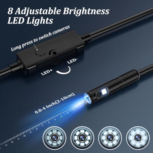Endoscope Camera with Light, 1920P HD Borescope with 8 Adjustable LED Lights, 16.4ft Semi-Rigid Snake Camera, IP67 Waterproof 7.9mm Inspection Camera for iPhone, iPad & Android (Dual Lens) — view 4
