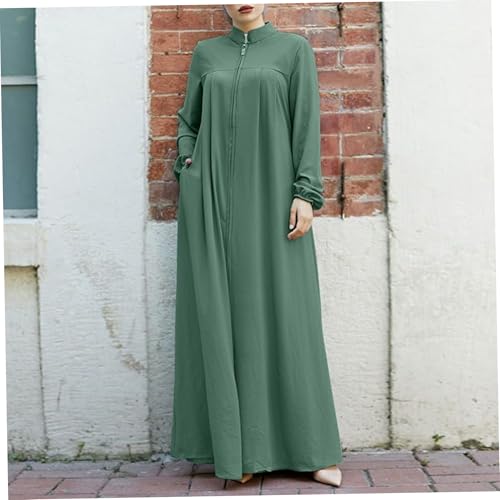 Robe modeste en soie glacée douce anti-transpiration avec fermeture éclair frontale - 3