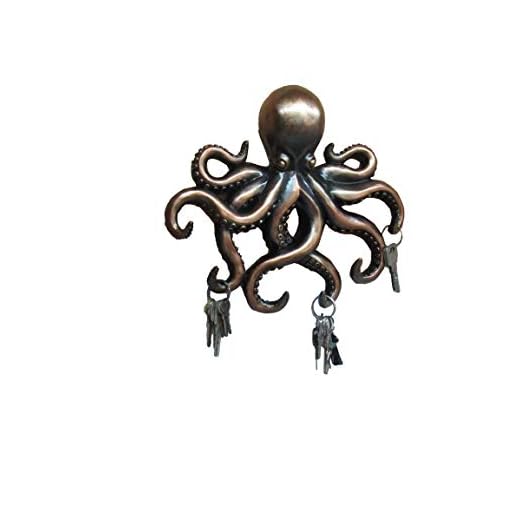 DWK "Captain's Keyholder" Bronze Octopus Keyholder | Mountable Key Holder | Key Hook Hanger | Ocean Decorations | Home Decor | Wall Art and Decor - 11"