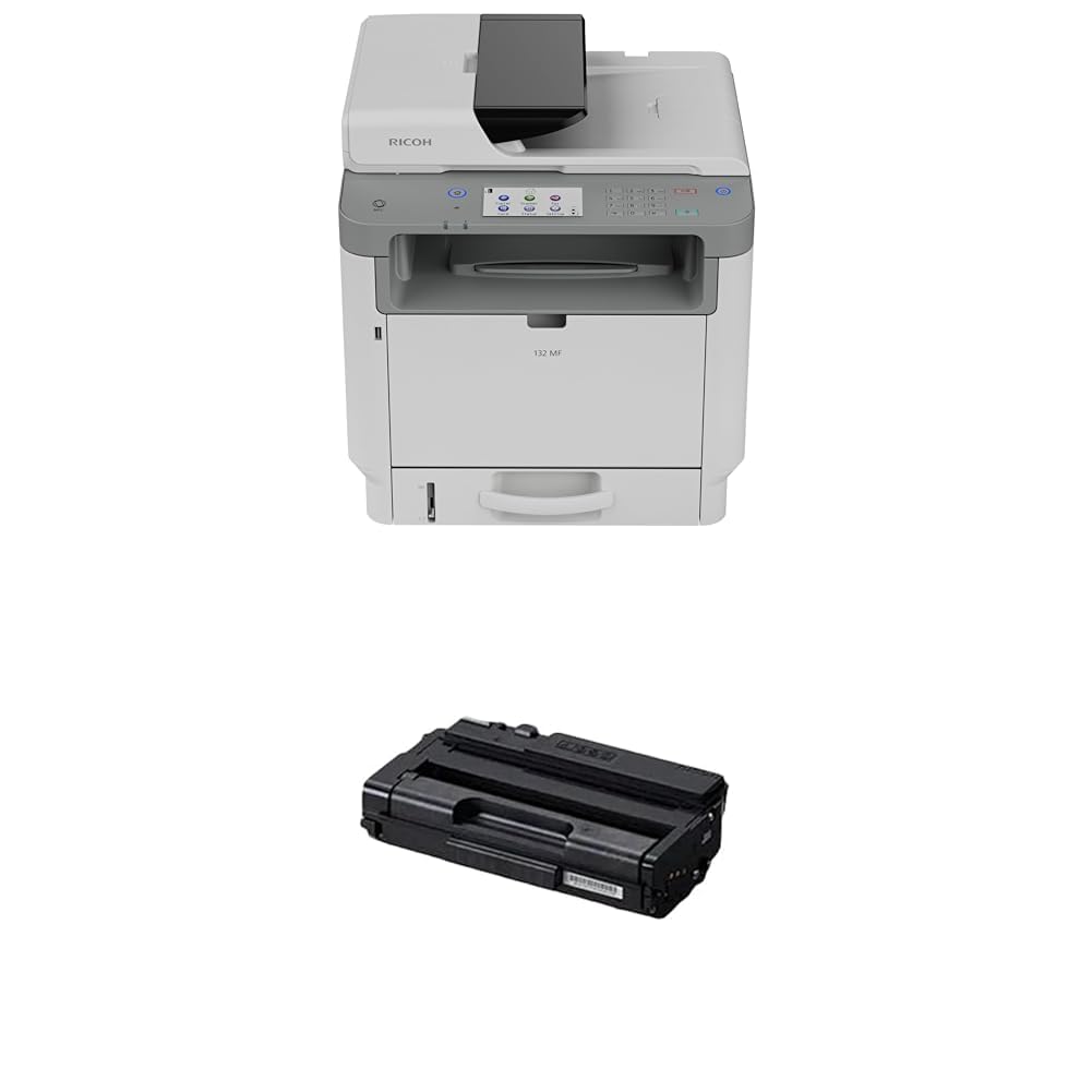 RICOH 132 MF Compact Black &amp; White Duplex Laser All-in-One Multi-Function Printer 34PPM Genuine Black Toner Cartridge Bundle