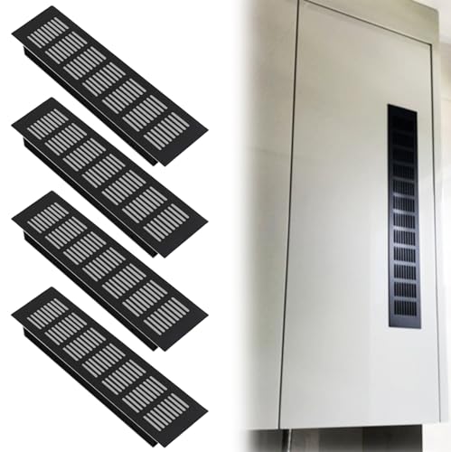 HOMURY 4 rejillas de ventilación de aluminio: 80 x 300 mm, rejilla de ventilación de puerta, rejilla de ventilación de aire de escape, rejilla de ventilación de baño, aluminio para cocina, baño,