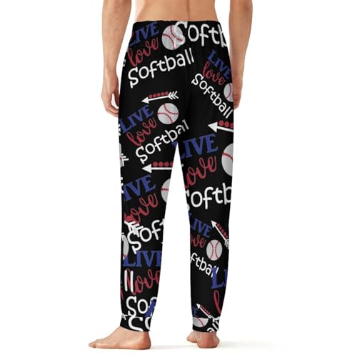 Live Love Softballs Soft Mens Pajama Pants Sleepwear Warm Lounge Sleep PJ Bottoms with Pockets2