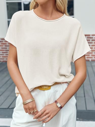 Image of Saodimallsu Women's Short Sleeve Lightweight Casual Crewneck Loose Fit Knit T-Shirt