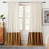 Velvet Curtains 96 inches Long for Living Room Cream Ivory Gold,2 Panels Blackout Curtains Modern Color Block Back Tab Rod Pocket Soundproof Drapes for Bedroom Window Decor