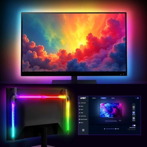 Image of Fosmon for PC Computer Monitor Backlight RGB Light Strip for Gaming Room | Fits Screens Up To 27.2 Inch, Custom Ambient USB-Powered Screen Desk Lamps Sync With Music Colors via Software Control
