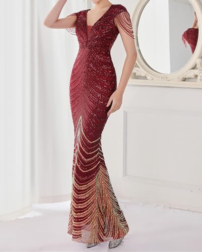 Image of houstil Formal Dresses for Women Sequin 1920s Full Length Evening Party Gown Great Gatsby Cocktail Wedding Dress