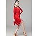 JRUIA Women's Latin Dance Skirt Ballroom Dance Dresses for Performance Irregular Fringe Flamenco Cha Cha Training Dancewear,Red,L