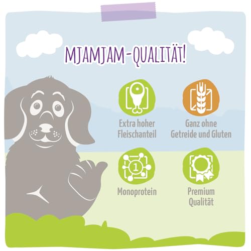 MjAMjAM - Premium Nassfutter für Hunde - schmackhafter Truthahn an leckeren Möhrchen, 6er Pack (6 x 200 g), getreidefrei mit extra viel Fleisch