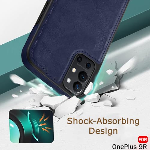 Image of TheGiftKart Genuine Leather Finish Back Cover Case for OnePlus 9R 5G|Shockproof Design|Raised Edges for Camera & Screen Protection|Stunning Minimalist Design Back Cover for OnePlus 9R, Blue