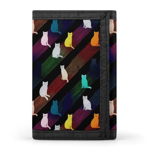 Colorful Cat Silhouette Print Wallet for Men, 8 Credit Card Holder Slim Minimalist Front Pocket Small Mens Bifold Wallets