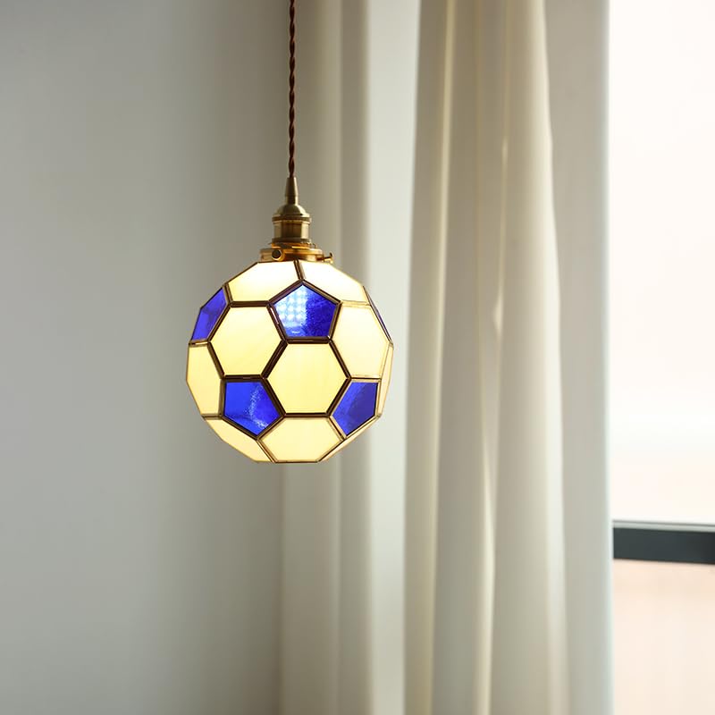 Lustre football bleu en verre suspendu avec technologie LED douce pour la vue