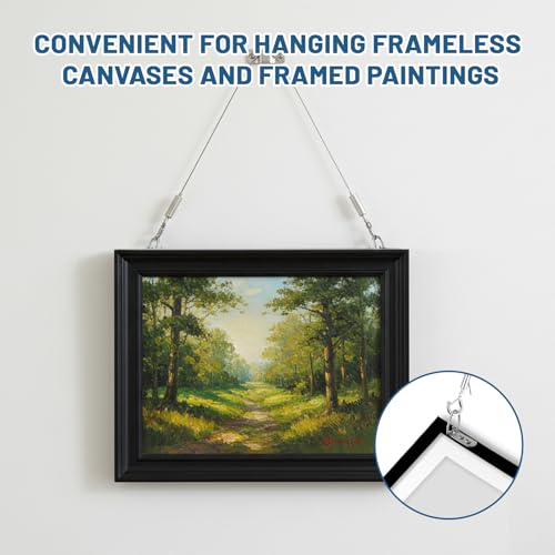 2 Stück Edelstahl Drahtseil Aufhängung Stahlseil, Drahtseil mit Ösen 1M × 1,5mm mit Haken und schrauben Bis 50KG, Stahlseil mit Ösen für Gardinen Bilder Lampe