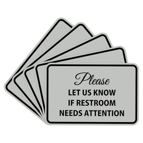 Signs ByLITA Classic Framed Please Let Us Know If Restroom Needs Attention Sign (Lt Gray) - Small (5 Pack)
