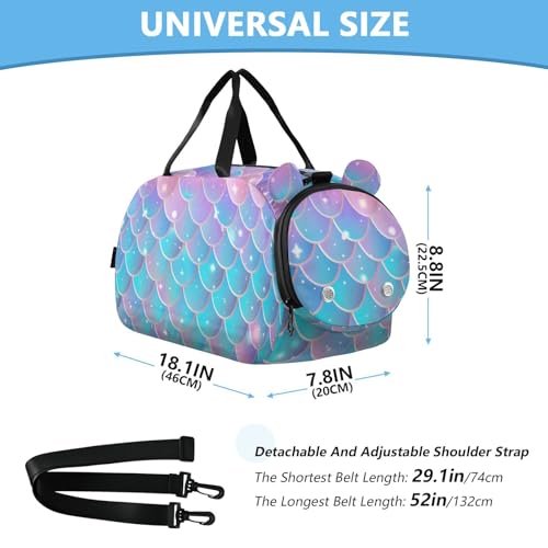 Duffle Bag Kids Gym Bag with Shoes Compartment & Wet Separation Overnight Travel Duffel Bag Fish Scales Super Romantic for Girl Boy3