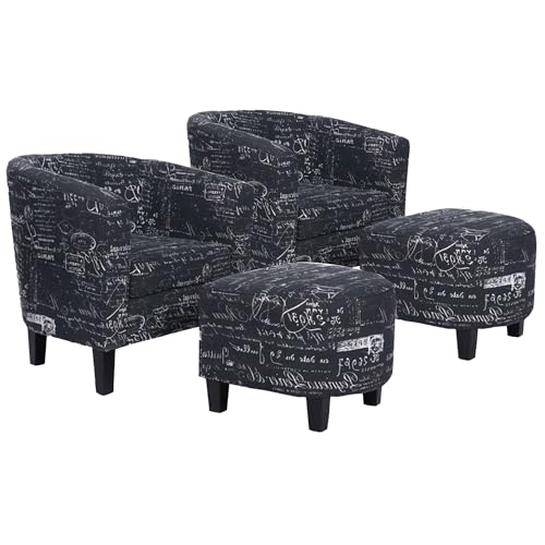 BELLEZE Accent Chair with Ottoman Set of 2, Modern Upholstered Curved Back Chair, Barrel Round Tub Reading Chair and Footrest for Living Room Bedroom