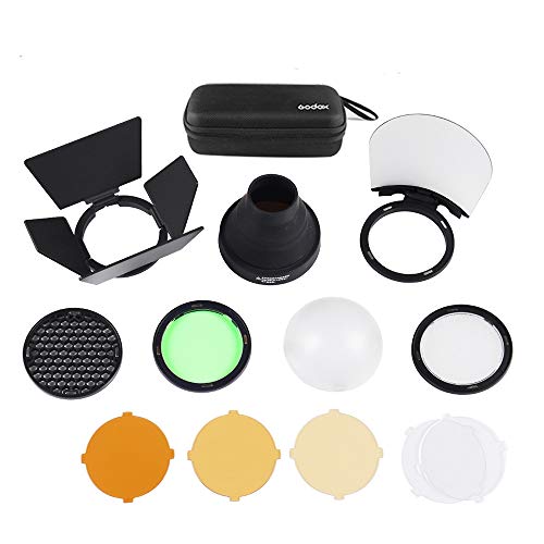 Godox AK-R1 Accessories Kit with Barn Door, Snoot, Color Filter, Reflector, Honeycomb, Diffuser Ball Kits for Godox AD200 and H200R Round Flash Head